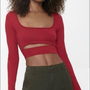 Maroon long sleeve with cut out on stomach